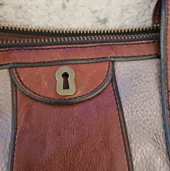 Fossil Long Live Vintage Gray And Brown Crackled Leather Reissue Bag - Picture 7 of 15